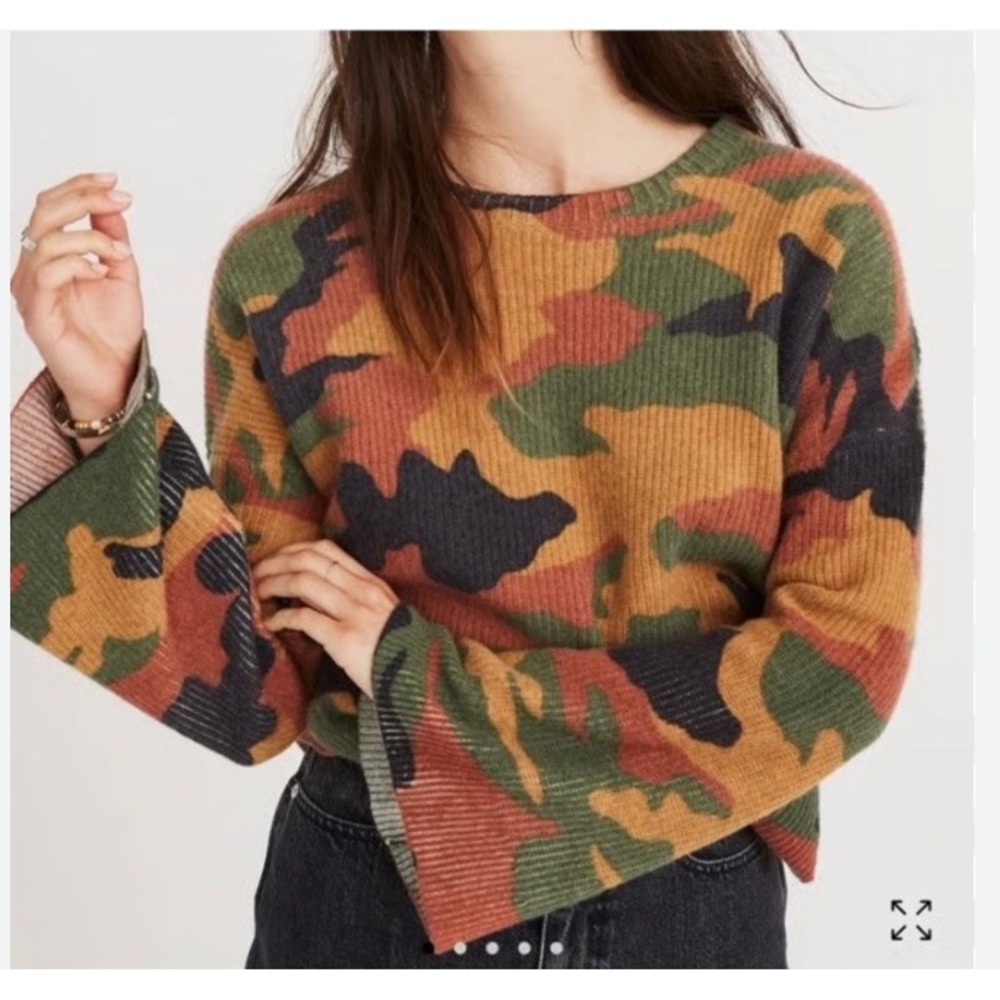 Madewell Disney Camo Sweater Hidden Mickey Collab Boxy‎ Fit Bell Sleeve M